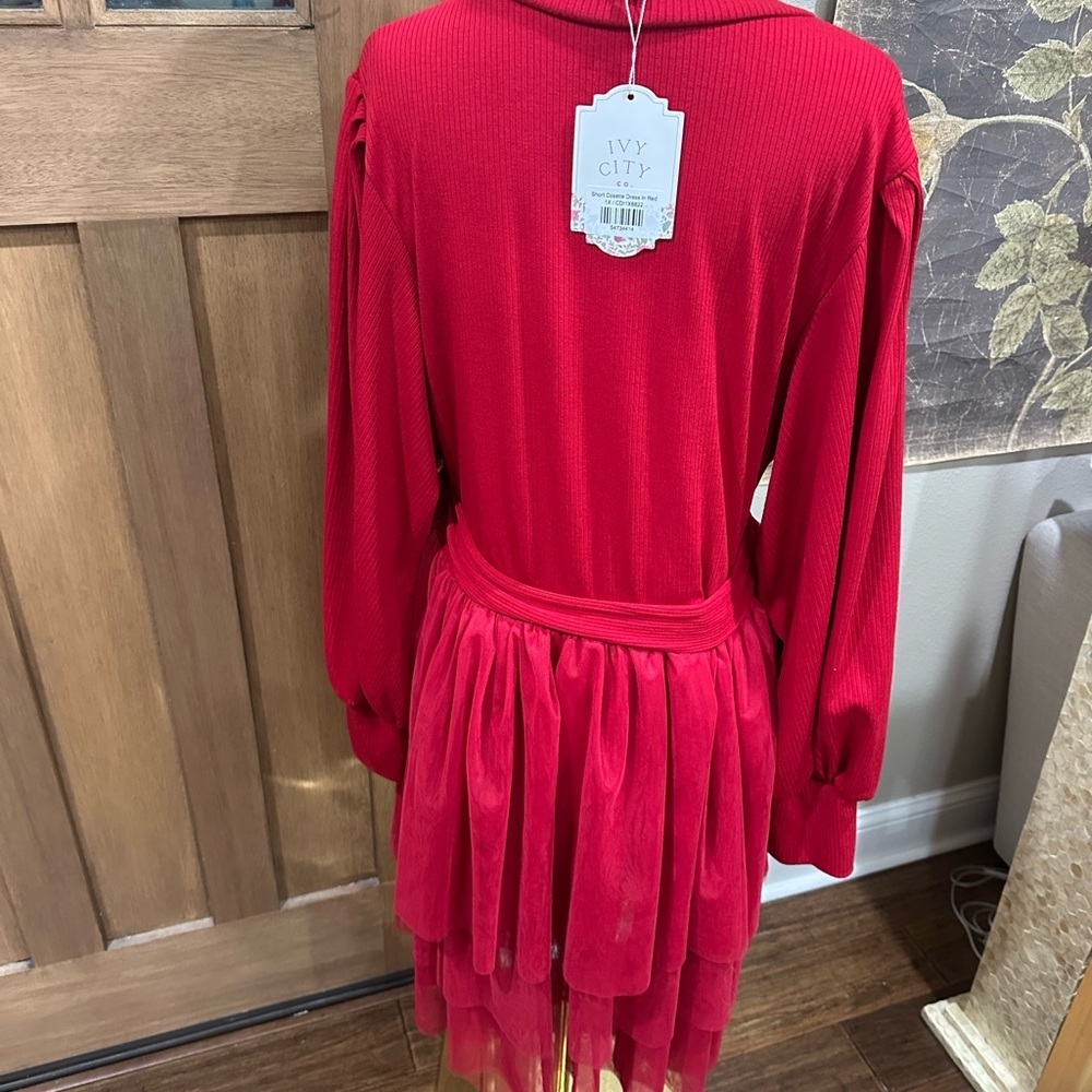 Ivy City Co Short Cosette Dress Red Tiered Tulle Ribbed Knit Size 1X NWT - Picture 6 of 11